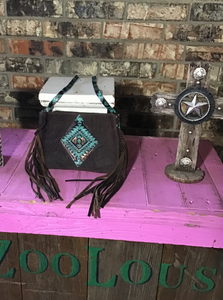 SMALL CROSS BODY brown leather with tur aztec